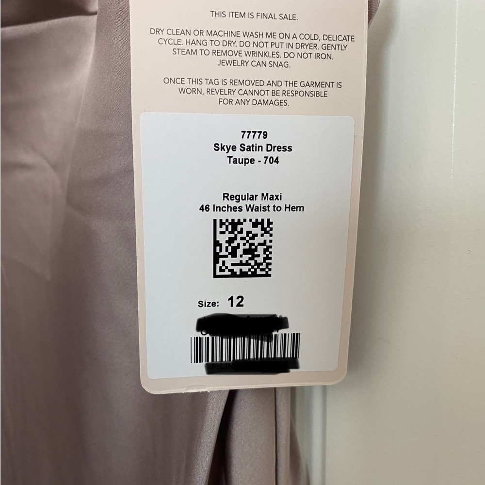 Revelry Taupe Satin Dress never worn size 12